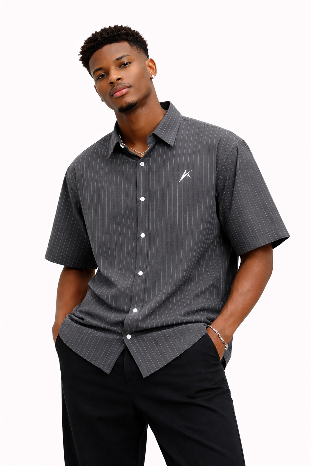 Unisex Striped Boxy Button-Up Shirt