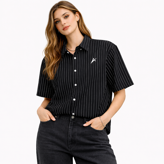 Unisex Striped Boxy Button-Up Shirt