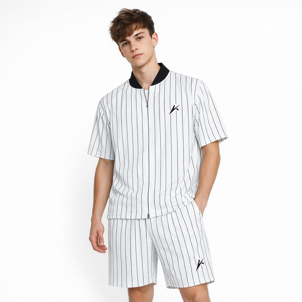 Unisex Striped Full-Zip Baseball Jersey