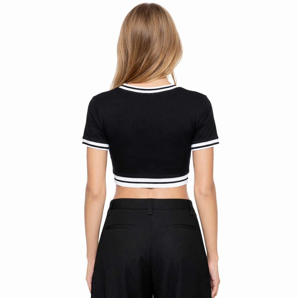 Women's Color Block V-Neck Crop T-Shirt