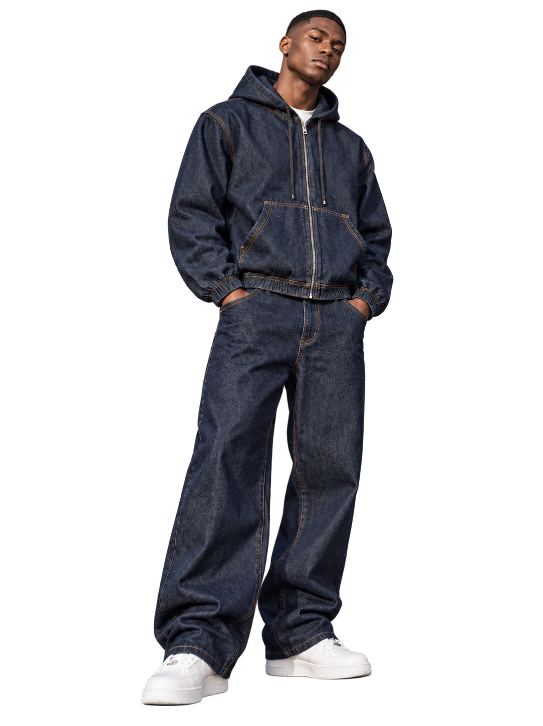 Men's Boxy Vintage Wash Hooded Denim Jacket