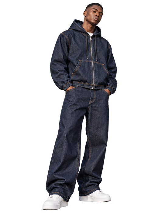 Men's Boxy Vintage Wash Hooded Denim Jacket