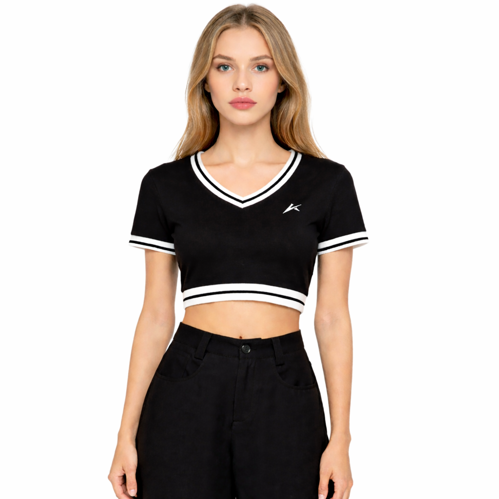 Women's Color Block V-Neck Crop T-Shirt