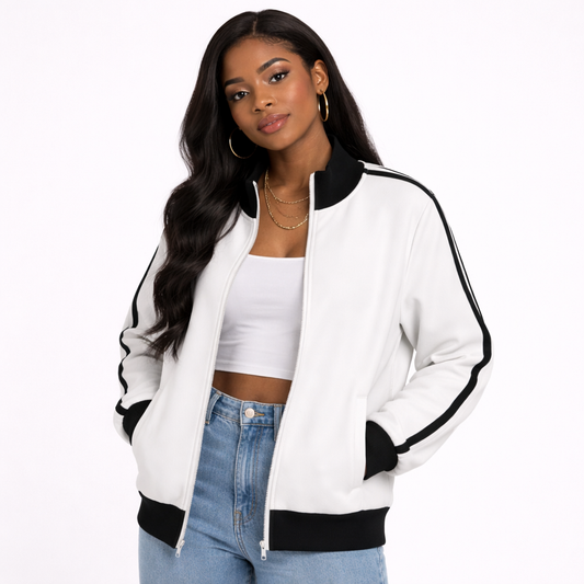 Contrast Side Stripe Fleece Track Jacket